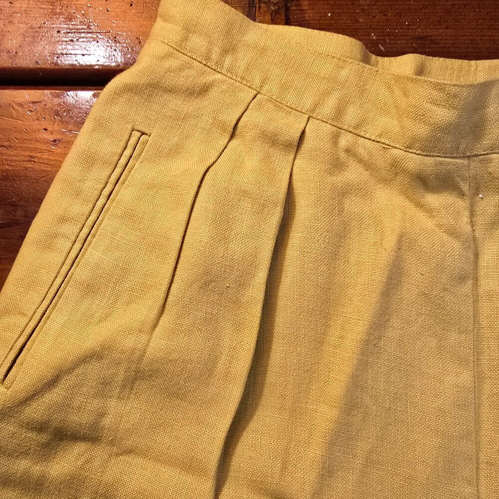 Women's Pants Chartreuse Liz Clairborne size 12 Linen Side Zip Pockets 1990s - Picture 5 of 15